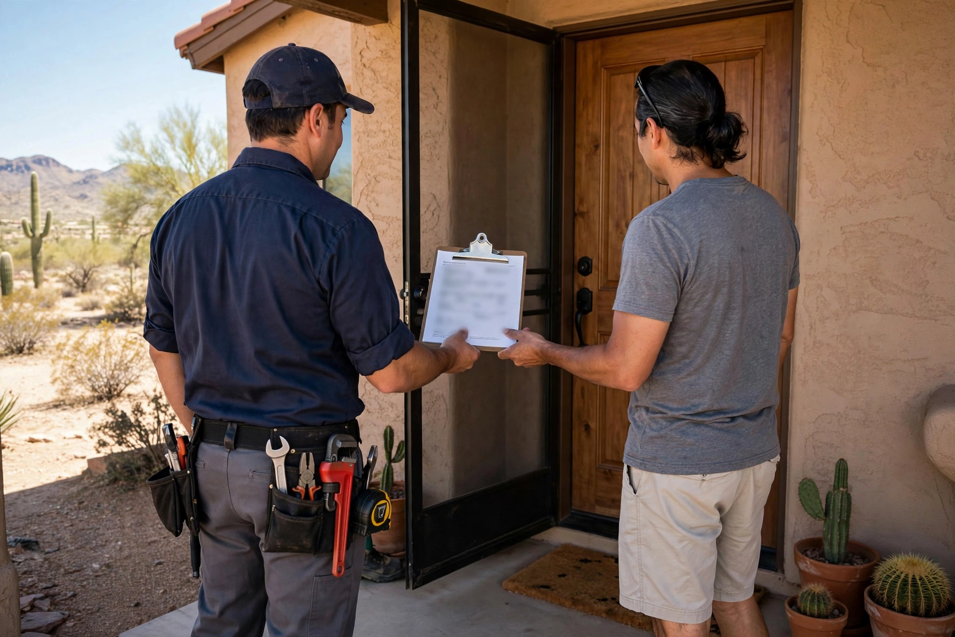 Plumber preparing a written estimate for a Bullhead City homeowner